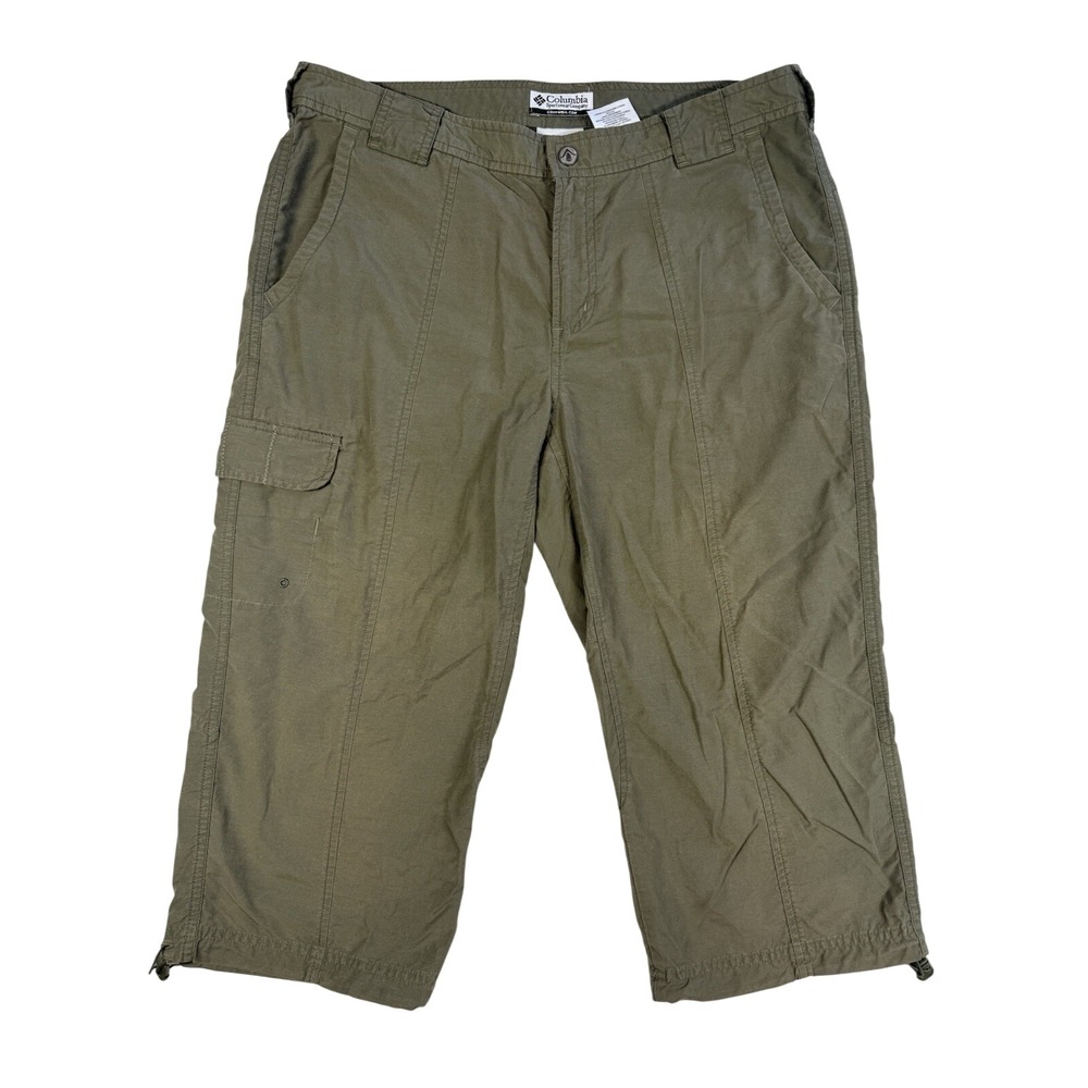 Columbia Cargo Capri Cropped Wide Leg Pants Women 10 Green Outdoor Hiking Cotton